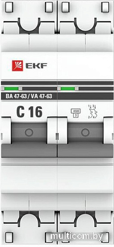 Выключатель автоматический EKF ВА 47-63 2P 16А (C) 4.5kA PROxima mcb4763-2-16C-pro