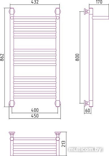 Полотенцесушитель Сунержа Богема с полкой+ 800x400 00-0223-8040