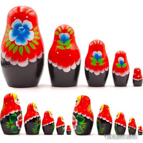 Развивающая игра Брестская Матрешка В красном платке с ромашками и маками (набор 5 шт)
