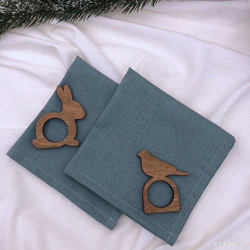 Сервировочная салфетка ОМурМебель с держателями Зайчик, птичка (6шт, синий)