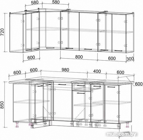 Угловая кухня Интерлиния Мила Лайт 1.2x2.0 (дуб золотой)