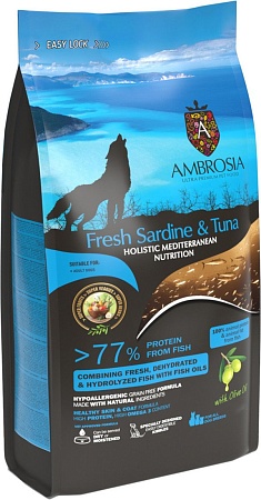 Сухой корм для собак Ambrosia Mediterranean Adult All Breeds Fresh Sardine & Tuna (для всех пород с сардиной и тунцом) 5 кг