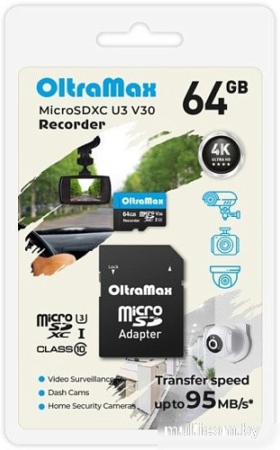 OltraMax Recorder microSDXC 64GB OM64GCSDXC10-U3-V30 (с адаптером)
