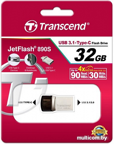 USB Flash Transcend JetFlash 890S USB3.1 + Type-C 32GB [TS32GJF890S]