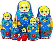 Развивающая игра Брестская Матрешка В синем платке и сарафане с цветочным декором (набор 7 шт)