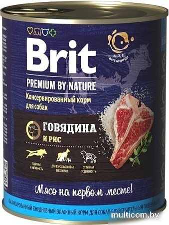 Консервированный корм для собак Brit Premium By Nature Beef & Rice 850 г