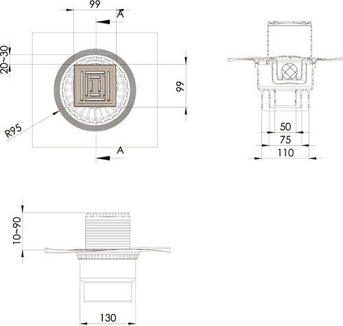 Трап/канал Berges Wasserhaus Zentrum Uno 100х100 090471 (матовый хром)