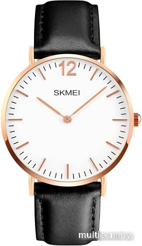 Наручные часы Skmei 1181 (розовое золото/черный, кожаный браслет)