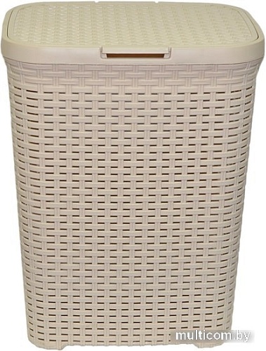 Корзина ВиолетПласт для белья 60 л с крышкой Ротанг (латте)