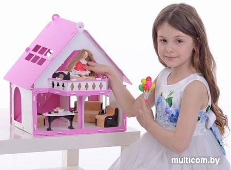 Krasatoys Дачный домик Варенька с мебелью 000256 (белый/розовый)