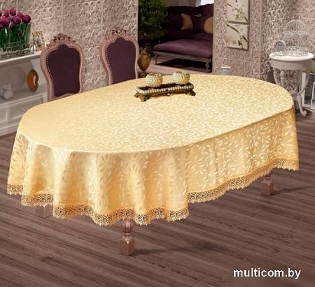 Скатерть DO&CO c гипюром 160x220 8525 (овал, золотой)