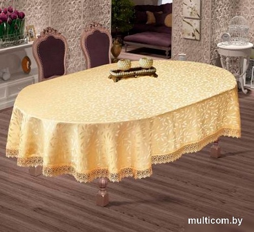 Скатерть DO&CO c гипюром 160x220 8525 (овал, золотой)