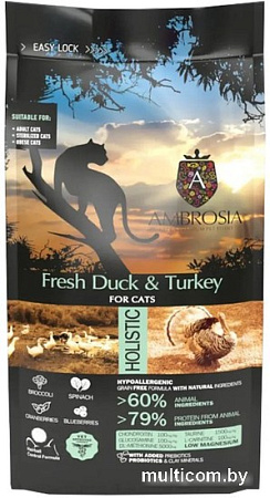 Сухой корм для кошек Ambrosia Grain Free (для стерилизованных, свежие утка и индейка) 1.5 кг