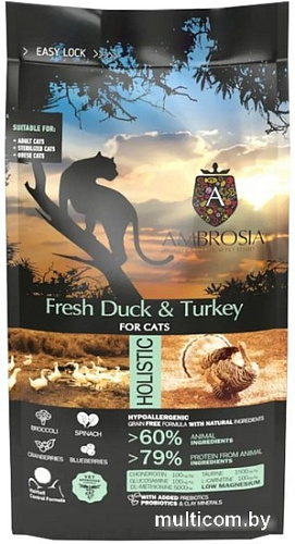 Сухой корм для кошек Ambrosia Grain Free (для стерилизованных, свежие утка и индейка) 1.5 кг
