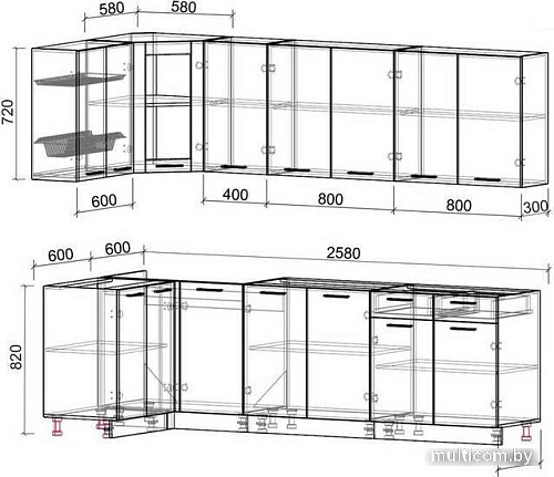 Готовая кухня Интерлиния Мила 12x26 без столешницы (серебристый/бетон)