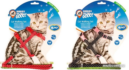 Шлея с поводком Duvo Plus Белые точки 11218/DV (красный/черный)