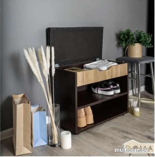 Банкетка Doma Liga с откидной крышкой 61.5x31.4x50 (венге/дуб бунратти/коричневый кожзам)