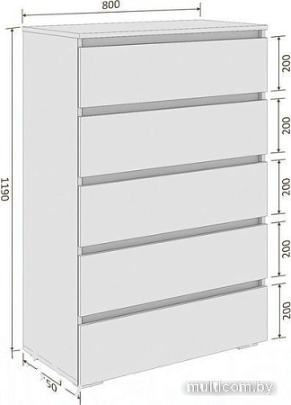 Комод Кортекс-мебель Бари 80 5ш (береза/береза/береза)