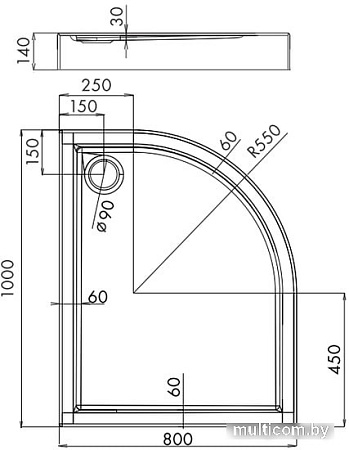 Душевой поддон Omnires Riverside 80x100 (левый)