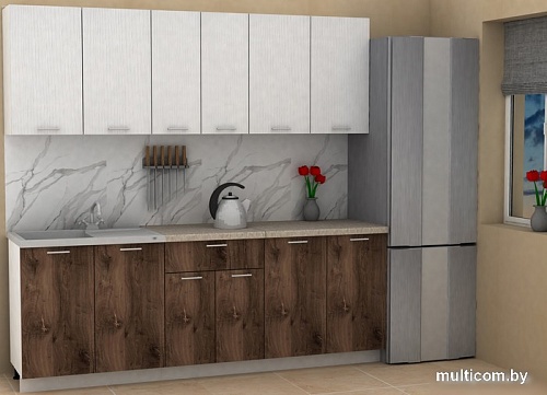 Готовая кухня ЭлиГард Lion 2.2 (белый структурный/дуб нокс/малага)