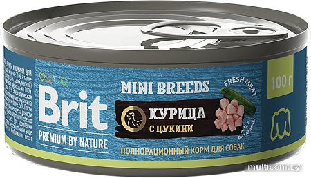 Консервированный корм для собак Brit для собак мелких пород с курицей и цукини 100 г