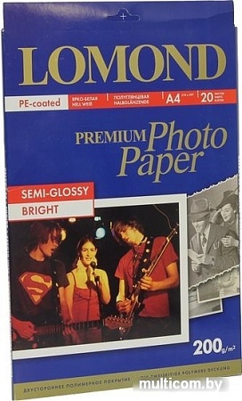 Фотобумага Lomond Полуглянцевая ярко-белая A4 200 г/м2 20 листов [0102149]