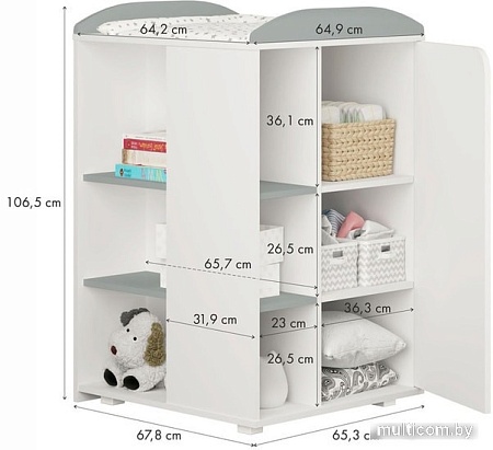 Кроватка-трансформер Polini Kids Ameli 800, Amis, с комодом (белый/серый)