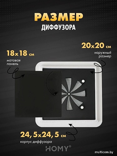 Вентиляционная решетка HOMY AIR квадратный AS125BRT 20x20 (черная)