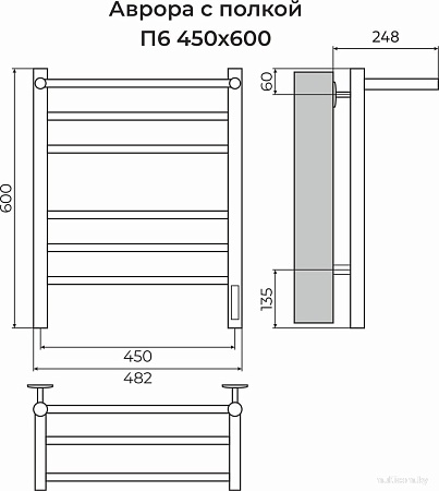 Полотенцесушитель TERMINUS Аврора П6 450x600 (с полкой, quick touch, КС 9003)