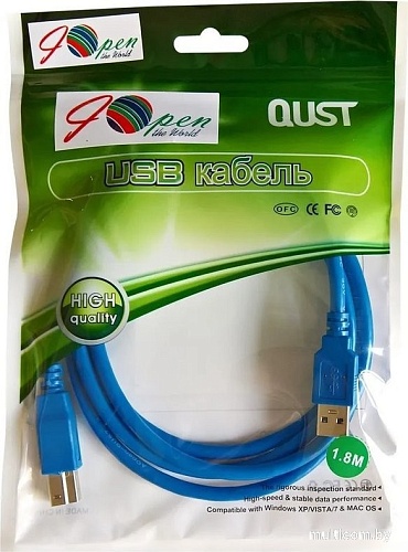 Кабель AOPEN ACU301-1.8м USB-A - USB-B (1.8 м, синий)