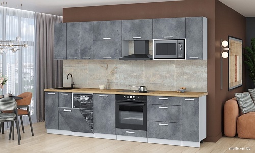 Готовая кухня Интерлиния Мила Лайт 3.0-ПМ4 (бетон портленд/бетон портленд/дуб бунратти)