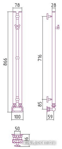Полотенцесушитель Сунержа Нюанс EU50+ 840х50 00-0212-0840