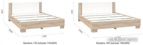 Кровать Imperial Аврора 140x200 (дуб сонома/белый)
