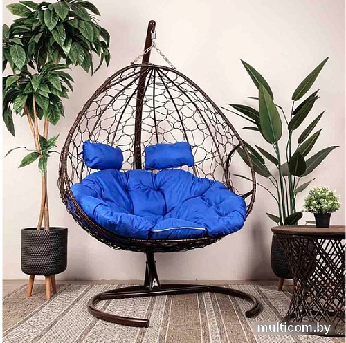Подвесное кресло M-Group Для двоих 11450210 (коричневый ротанг/синяя подушка)