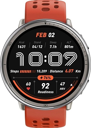 Умные часы Amazfit Active 2 (серебристый, с оранжевым силиконовым ремешком)