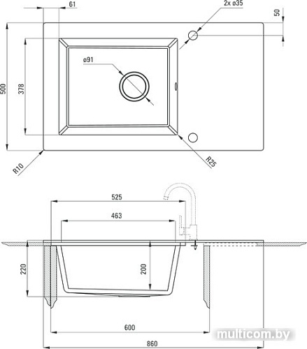Кухонная мойка Deante Capella ZSC GN2C (графитовый металлик)