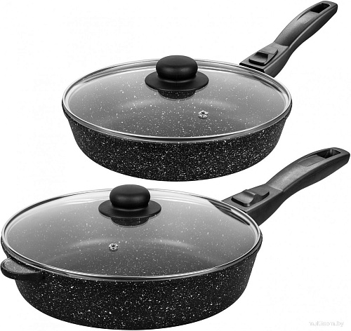 Набор сковород Elan Gallery Гармония вкуса 120134+2 (черный мрамор)