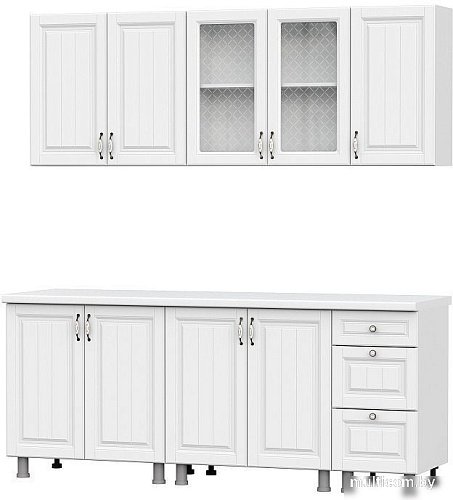 Готовая кухня SV-Мебель Прованс 2.0м МДФ без столешниц (белый/белый текстурный/белый текстурный)