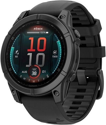 Умные часы Garmin Fenix 8 E 47мм (серая сталь, черный силиконовый ремешок)