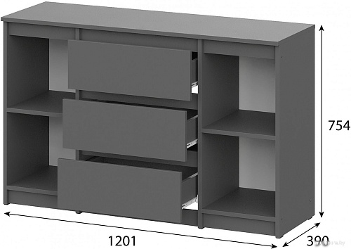 Mio Tesoro Денвер 3 ящика (графит серый)