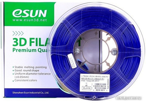 Пластик eSUN PET-G 1.75 мм 1000 г (синий непрозрачный)
