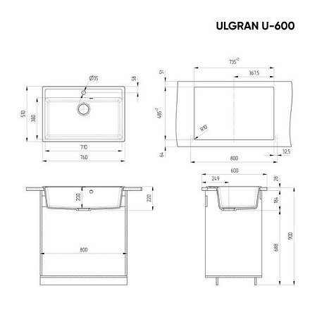 Кухонная мойка Ulgran U-600 (серый)