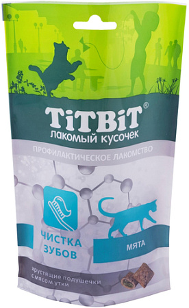 Лакомство для кошек TiTBiT Хрустящие подушечки с мясом утки для чистки зубов 60 г