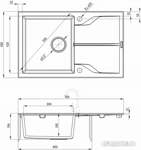 Кухонная мойка Deante Andante ZQN G113 (графитовый металлик)