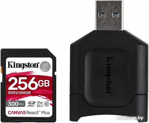 Карта памяти Kingston Canvas React Plus SDXC 256GB (с кардридером)