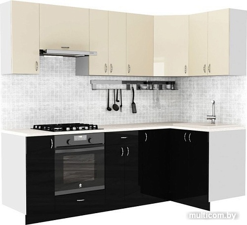 Готовая кухня S-Company Клео глоcс 1.2x2.4 правая (черный глянец/ваниль глянец)