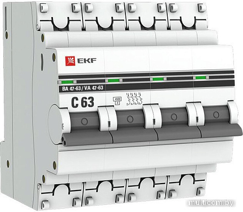 Выключатель автоматический EKF PROxima ВА 47-63 4P 63А (C) 4.5kA MCB4763-4-63C-pro