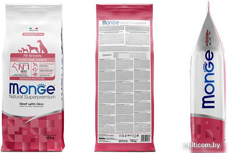 Сухой корм для собак Monge All Breeds Puppy & Junior Monoprotein Beef with Rice (для щенков всех пород с говядиной и рисом) 12 кг