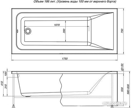 Ванна Aquanet Bright 175x75 (с каркасом)