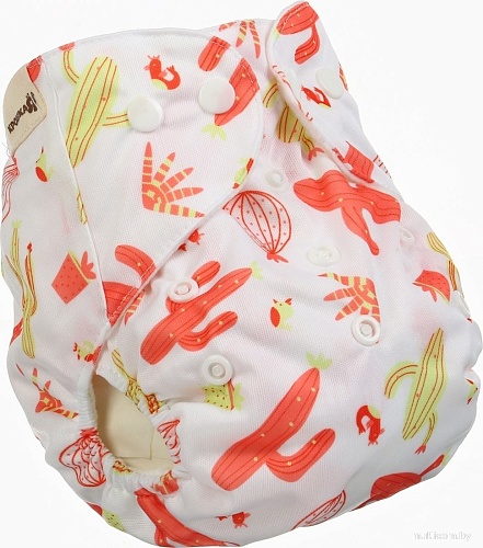 Многоразовый подгузник Крошка Я Кактусы (белый/красный)